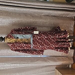 NWT VINTAGE Free People Corduroy Floral Jacket and Ruffle Skirt Set Size 0/2